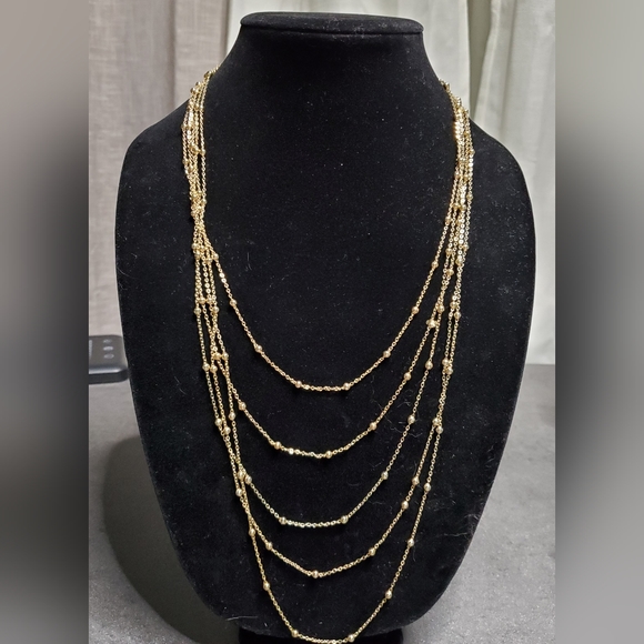 Mulit-Chain Waterfall Necklace & Drop Earring Set Gold-tone - Picture 3 of 10